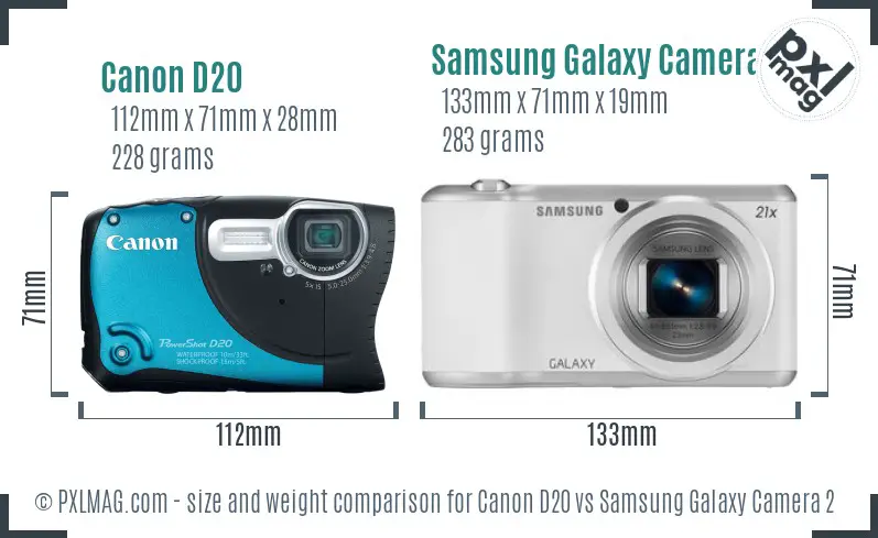 Canon D20 vs Samsung Galaxy Camera 2 size comparison Canon D20 vs Samsung Galaxy Camera 2 size comparison