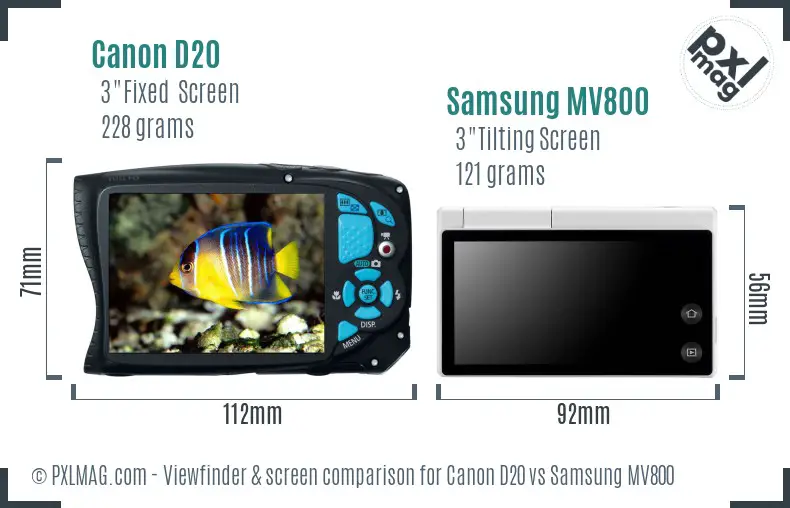 Canon D20 vs Samsung MV800 Screen and Viewfinder comparison