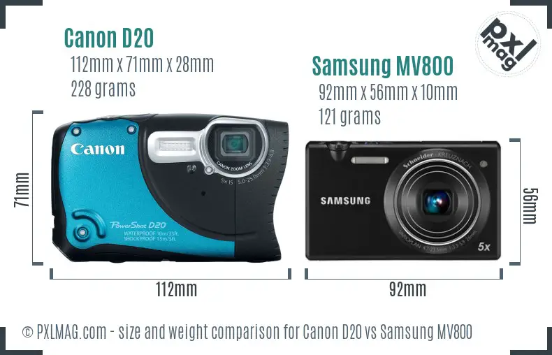 Canon D20 vs Samsung MV800 size comparison