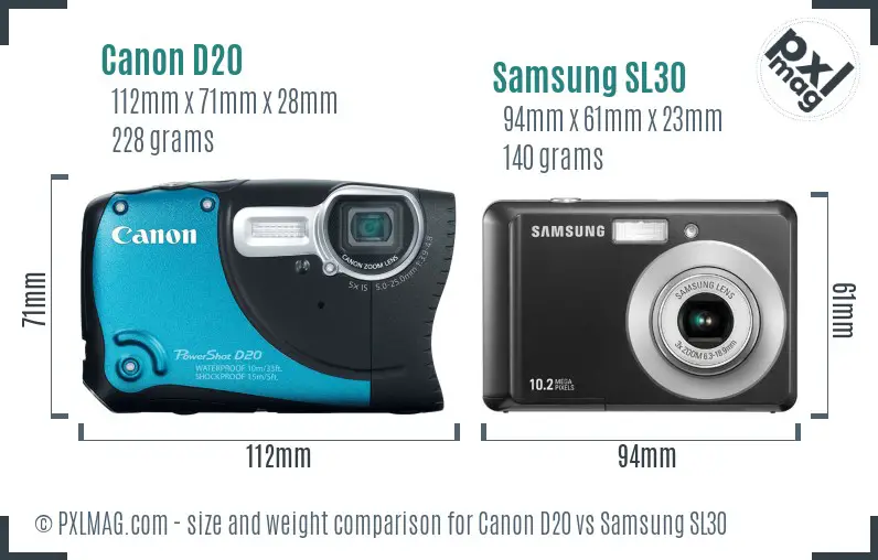 Canon D20 vs Samsung SL30 size comparison