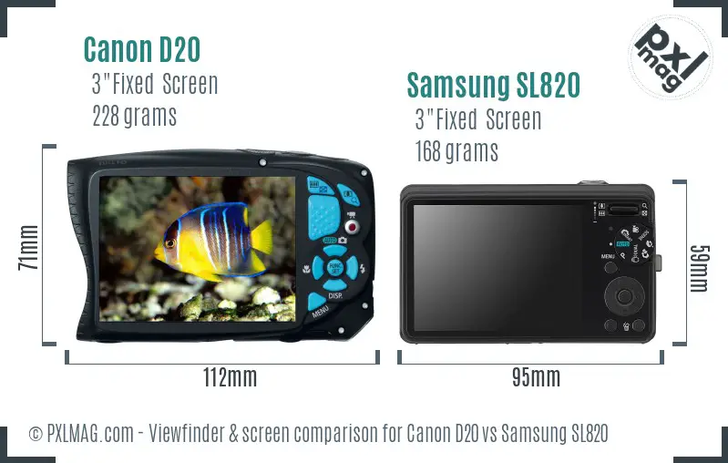 Canon D20 vs Samsung SL820 Screen and Viewfinder comparison