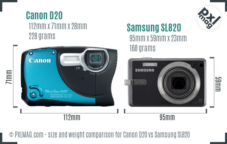 Canon D20 vs Samsung SL820 size comparison