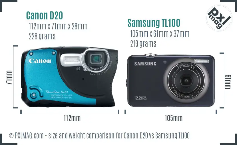 Canon D20 vs Samsung TL100 size comparison Canon D20 vs Samsung TL100 size comparison