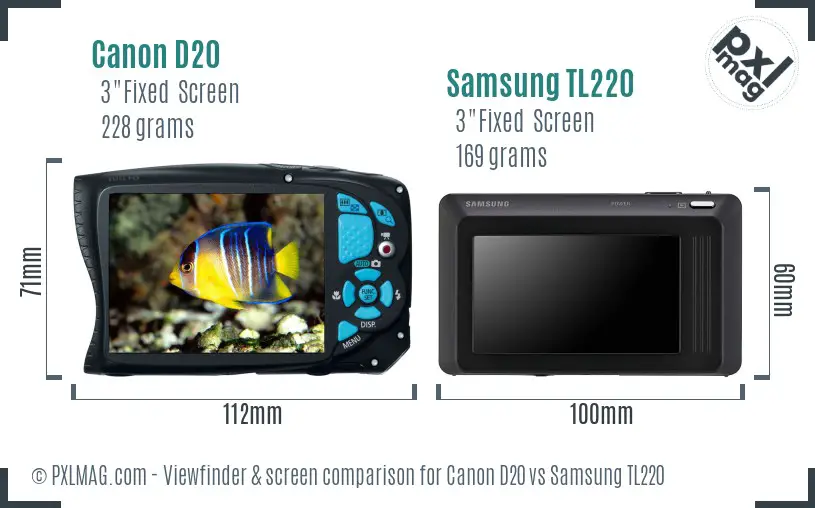 Canon D20 vs Samsung TL220 Screen and Viewfinder comparison