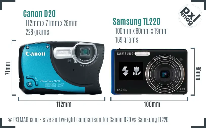 Canon D20 vs Samsung TL220 size comparison