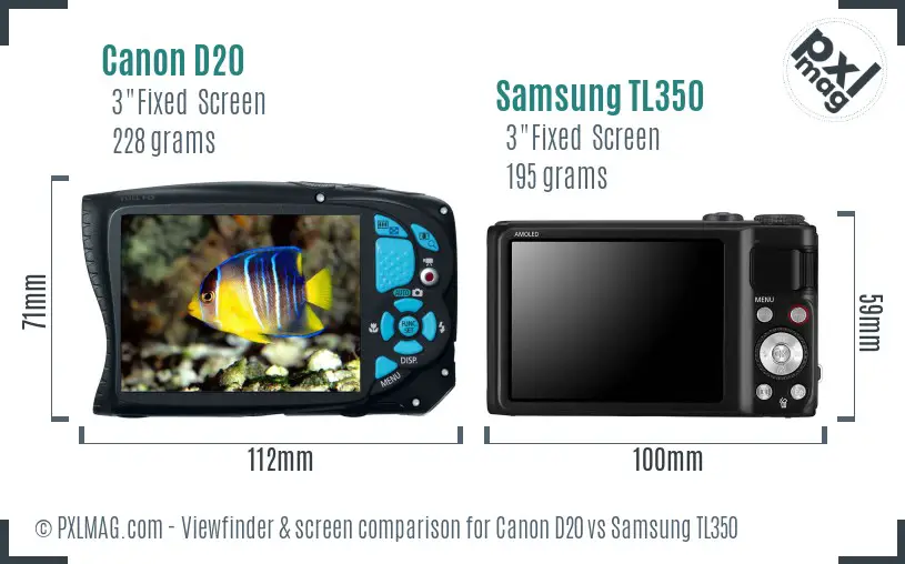 Canon D20 vs Samsung TL350 Screen and Viewfinder comparison