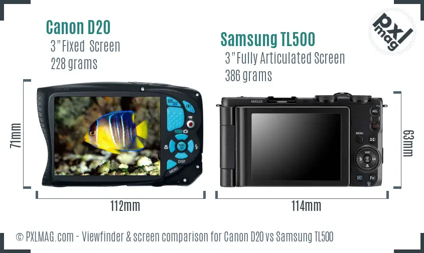 Canon D20 vs Samsung TL500 Screen and Viewfinder comparison