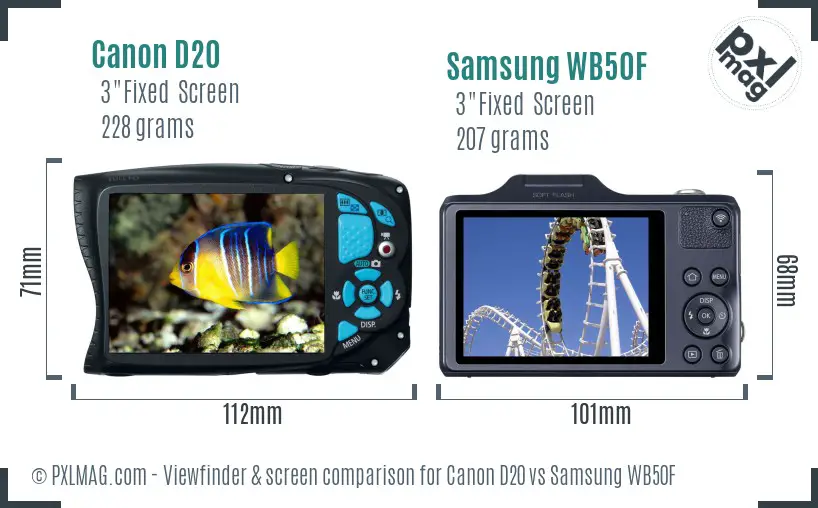 Canon D20 vs Samsung WB50F Screen and Viewfinder comparison Canon D20 vs Samsung WB50F Screen and Viewfinder comparison