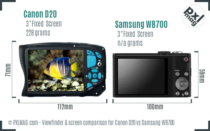 Canon D20 vs Samsung WB700 Screen and Viewfinder comparison