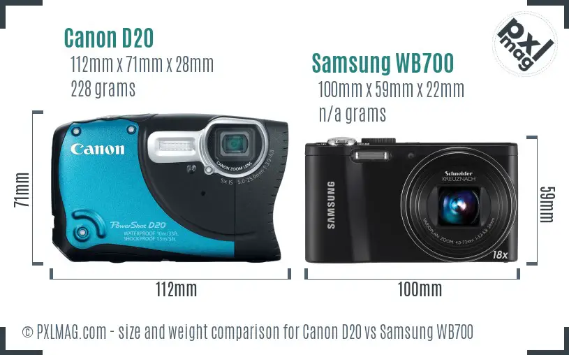 Canon D20 vs Samsung WB700 size comparison