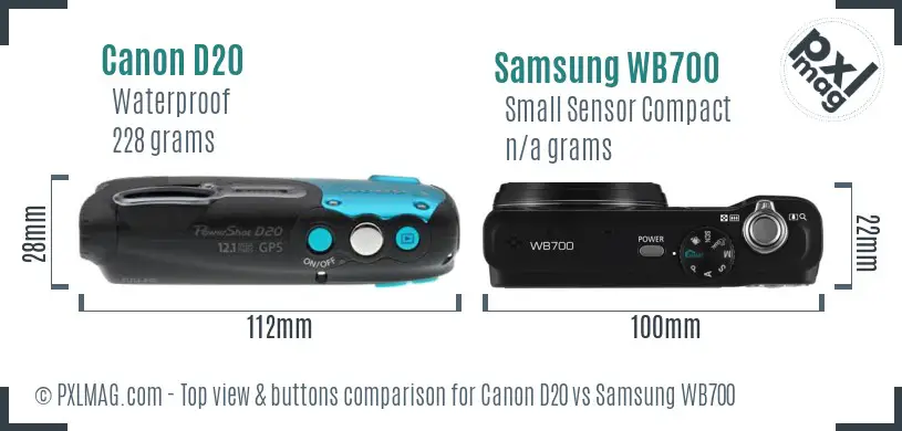 Canon D20 vs Samsung WB700 top view buttons comparison