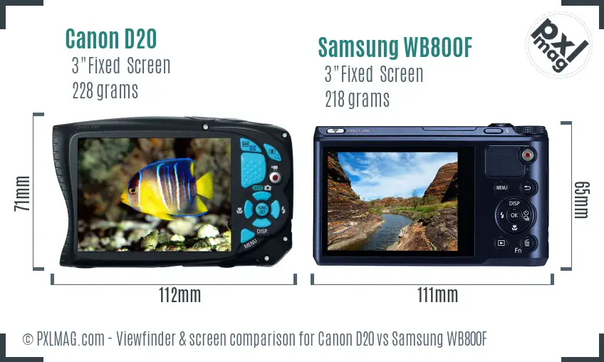 Canon D20 vs Samsung WB800F Screen and Viewfinder comparison