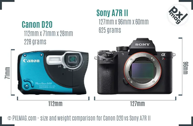 Canon D20 vs Sony A7R II size comparison