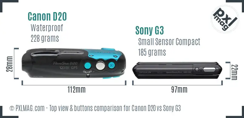 Canon D20 vs Sony G3 top view buttons comparison