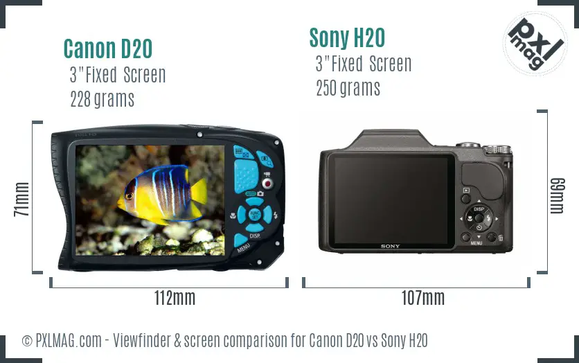 Canon D20 vs Sony H20 Screen and Viewfinder comparison