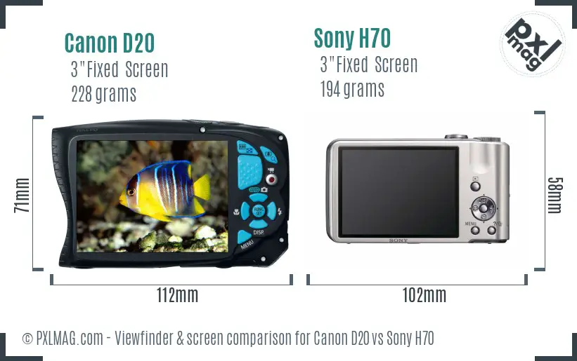 Canon D20 vs Sony H70 Screen and Viewfinder comparison