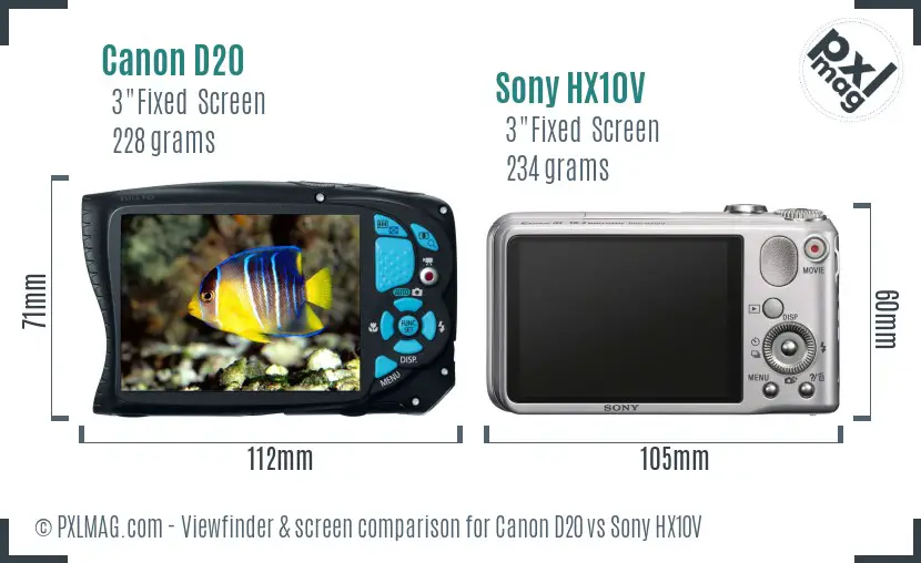 Canon D20 vs Sony HX10V Screen and Viewfinder comparison