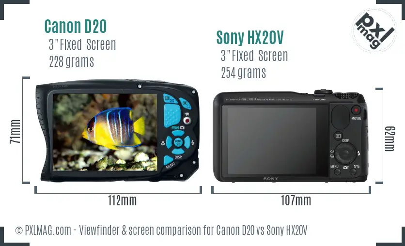 Canon D20 vs Sony HX20V Screen and Viewfinder comparison Canon D20 vs Sony HX20V Screen and Viewfinder comparison