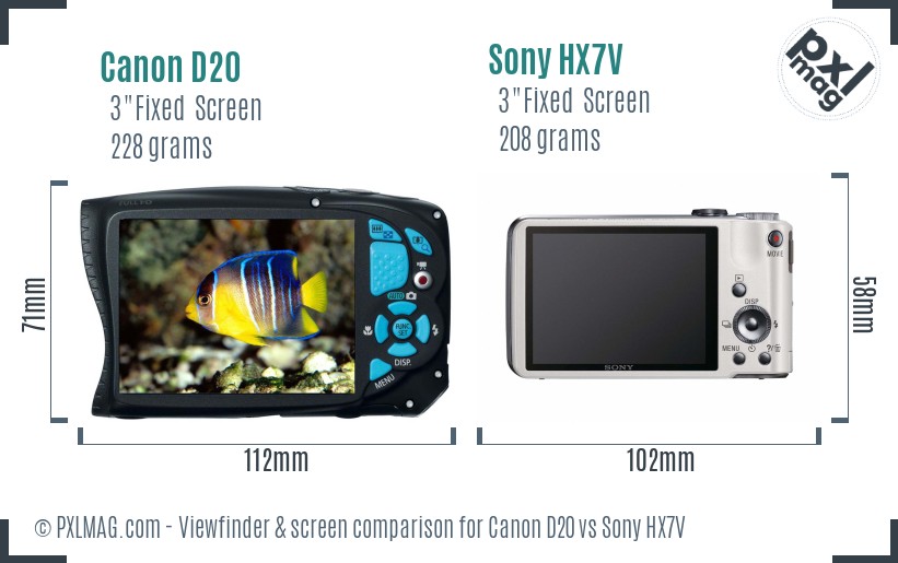Canon D20 vs Sony HX7V Screen and Viewfinder comparison