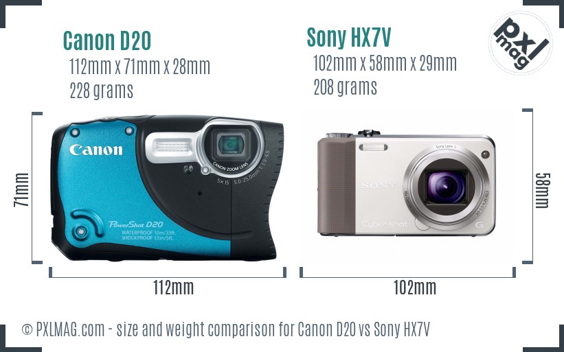 Canon D20 vs Sony HX7V size comparison