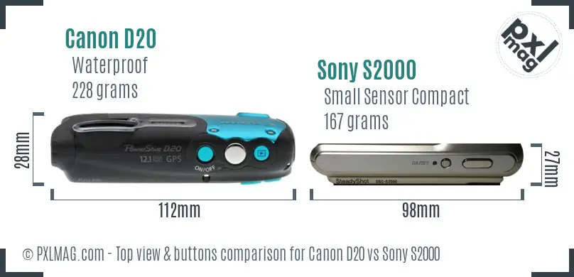 Canon D20 vs Sony S2000 top view buttons comparison