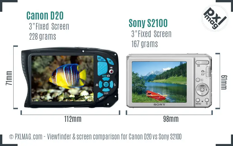 Canon D20 vs Sony S2100 Screen and Viewfinder comparison