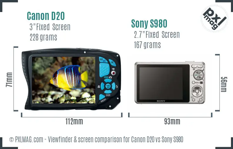 Canon D20 vs Sony S980 Screen and Viewfinder comparison