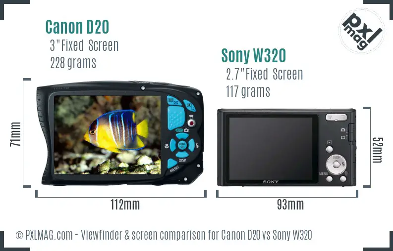 Canon D20 vs Sony W320 Screen and Viewfinder comparison