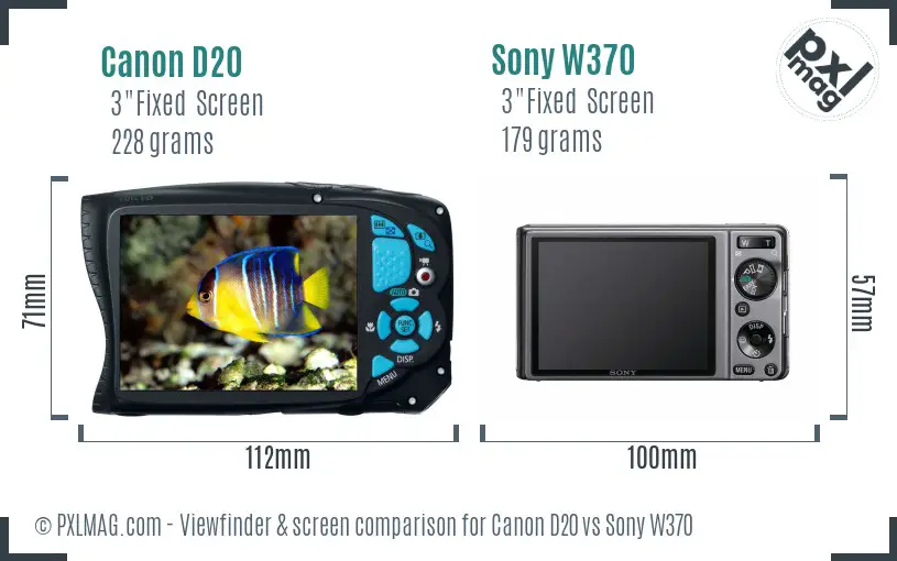 Canon D20 vs Sony W370 Screen and Viewfinder comparison Canon D20 vs Sony W370 Screen and Viewfinder comparison