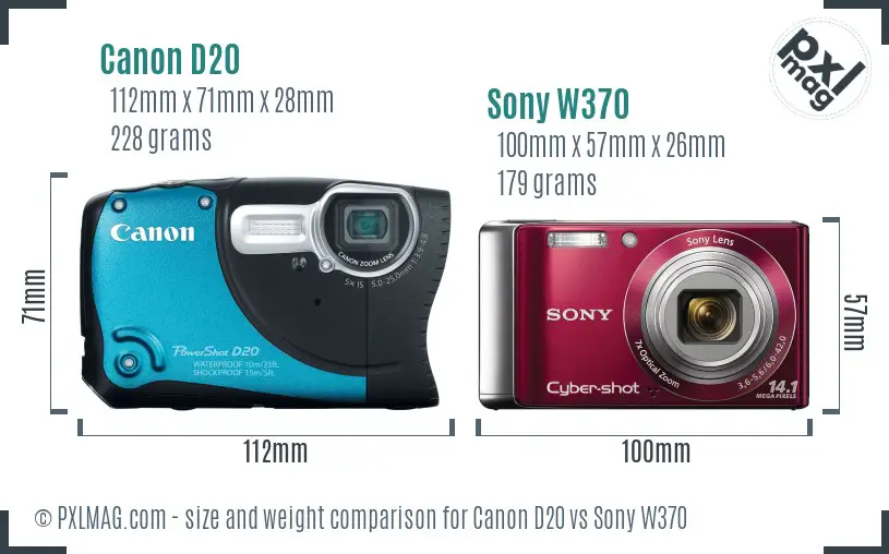 Canon D20 vs Sony W370 size comparison Canon D20 vs Sony W370 size comparison