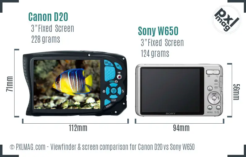 Canon D20 vs Sony W650 Screen and Viewfinder comparison Canon D20 vs Sony W650 Screen and Viewfinder comparison