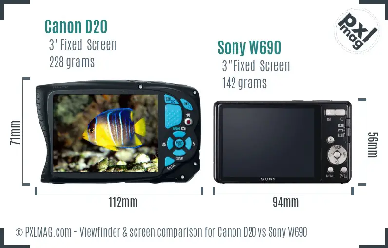 Canon D20 vs Sony W690 Screen and Viewfinder comparison