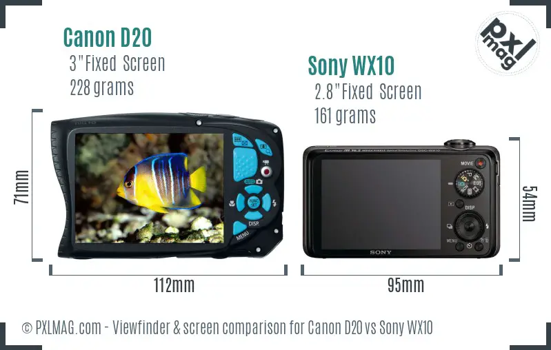 Canon D20 vs Sony WX10 Screen and Viewfinder comparison