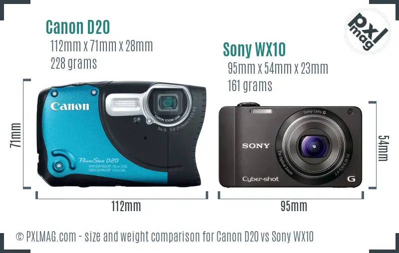 Canon D20 vs Sony WX10 size comparison