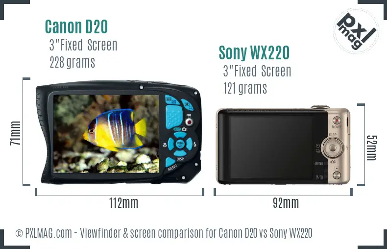 Canon D20 vs Sony WX220 Screen and Viewfinder comparison