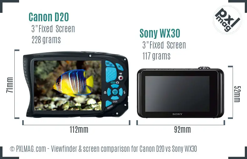 Canon D20 vs Sony WX30 Screen and Viewfinder comparison