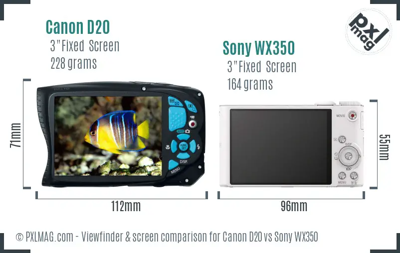 Canon D20 vs Sony WX350 Screen and Viewfinder comparison