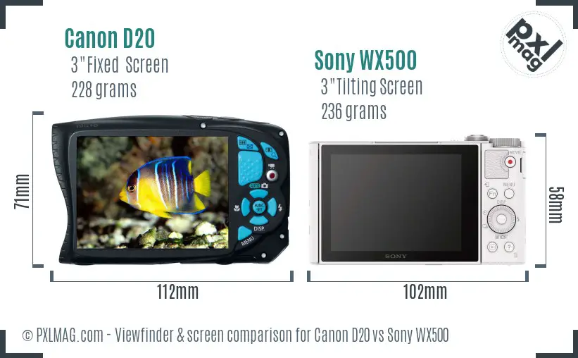 Canon D20 vs Sony WX500 Screen and Viewfinder comparison Canon D20 vs Sony WX500 Screen and Viewfinder comparison