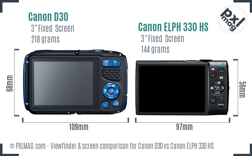 Canon D30 vs Canon ELPH 330 HS Screen and Viewfinder comparison
