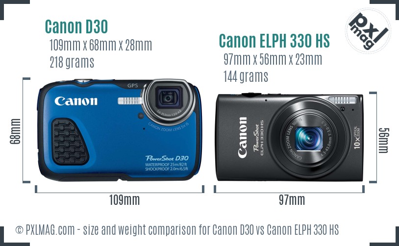 Canon D30 vs Canon ELPH 330 HS size comparison Canon D30 vs Canon ELPH 330 HS size comparison