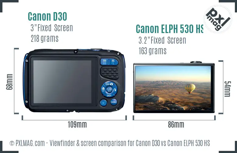 Canon D30 vs Canon ELPH 530 HS Screen and Viewfinder comparison