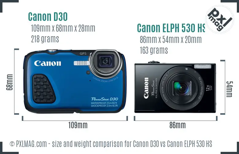 Canon D30 vs Canon ELPH 530 HS size comparison