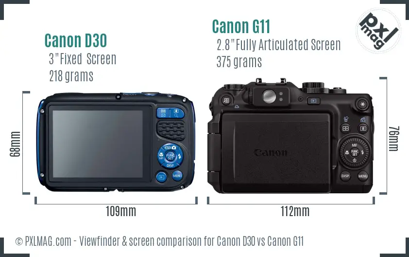 Canon D30 vs Canon G11 Screen and Viewfinder comparison