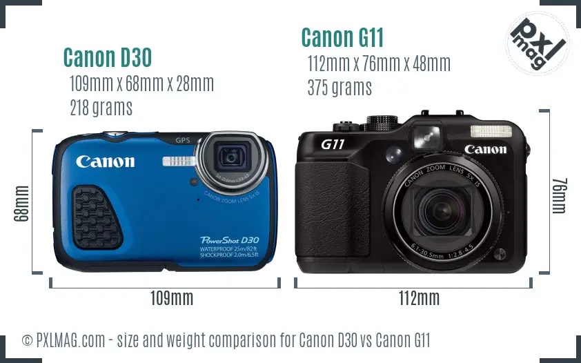 Canon D30 vs Canon G11 size comparison