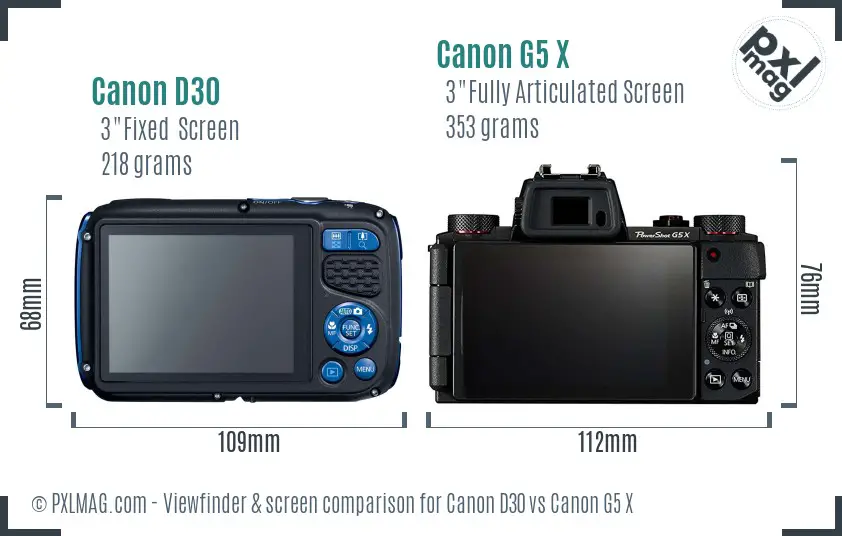 Canon D30 vs Canon G5 X Screen and Viewfinder comparison