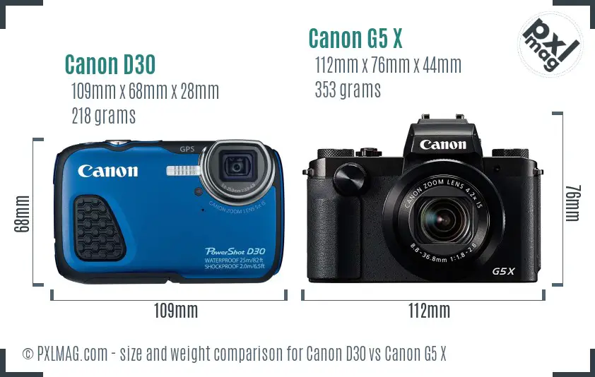 Canon D30 vs Canon G5 X size comparison