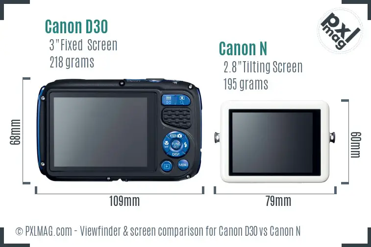 Canon D30 vs Canon N Screen and Viewfinder comparison