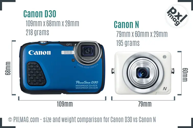 Canon D30 vs Canon N size comparison