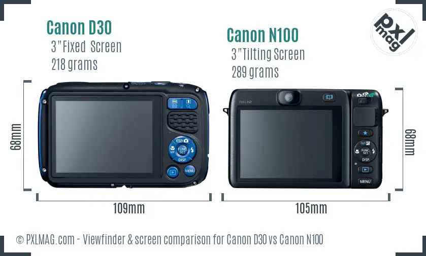 Canon D30 vs Canon N100 Screen and Viewfinder comparison