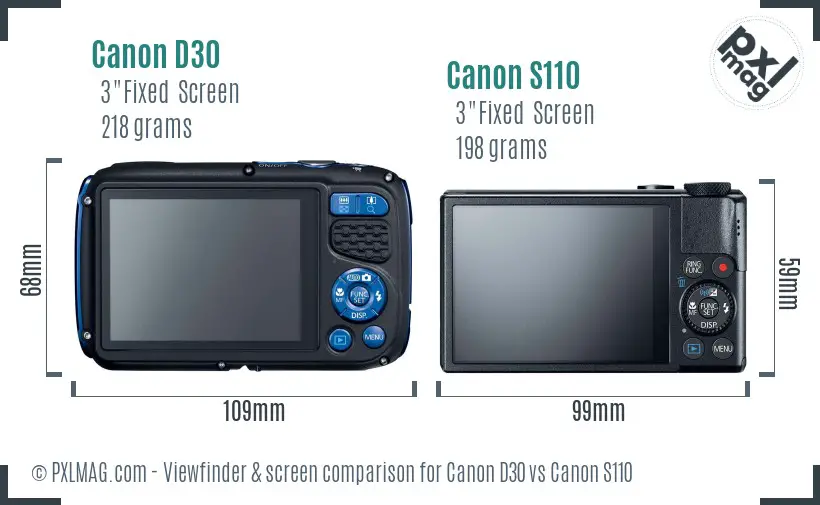 Canon D30 vs Canon S110 Screen and Viewfinder comparison
